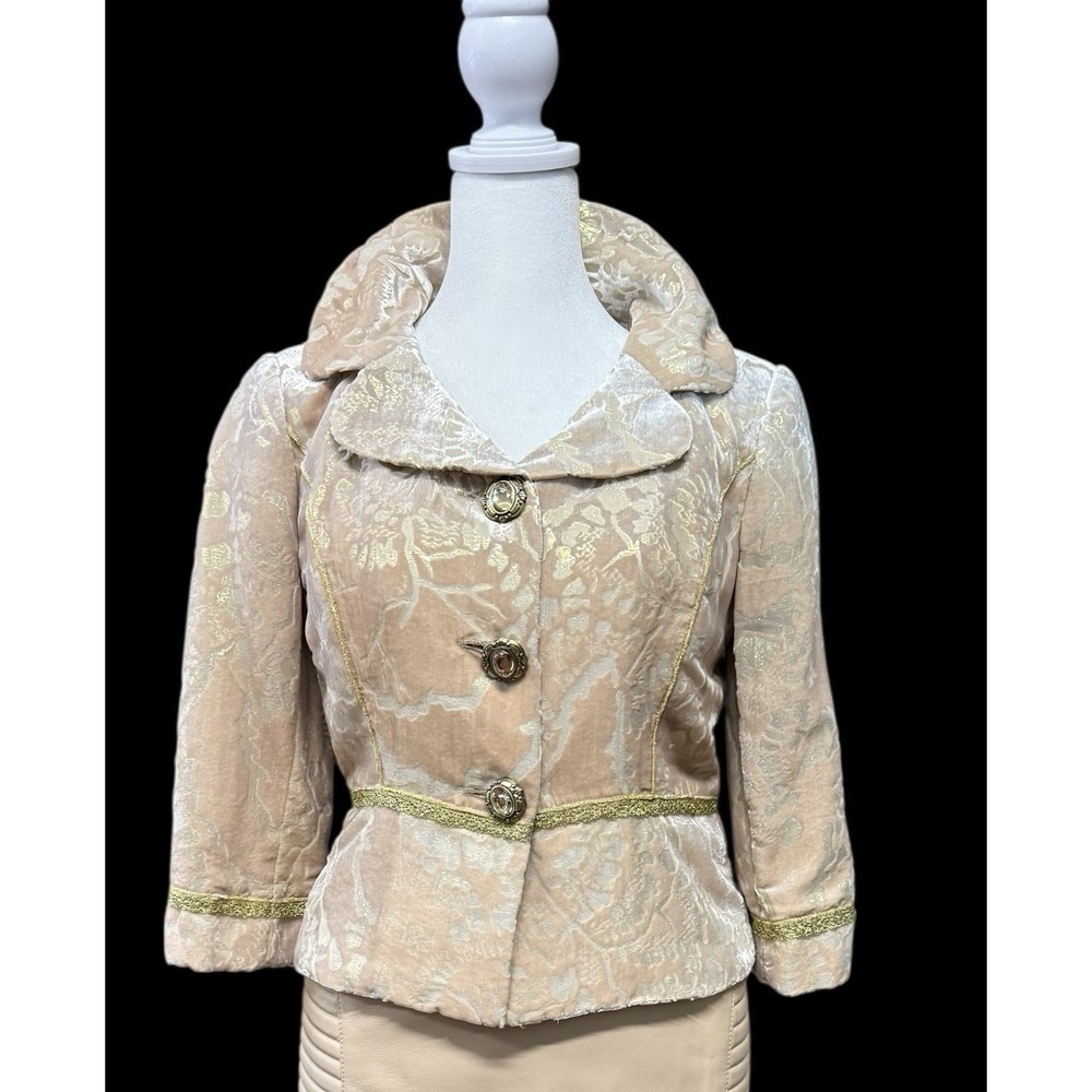 Cynthia Steffe Jacket Sz 2 Beige/Gold Velvet Silk Blend Crop Blazer Formal NWT